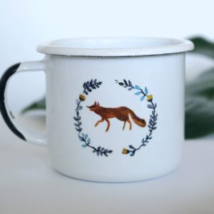 kubek emaliowany FLORAL FOX WHITE  garnek