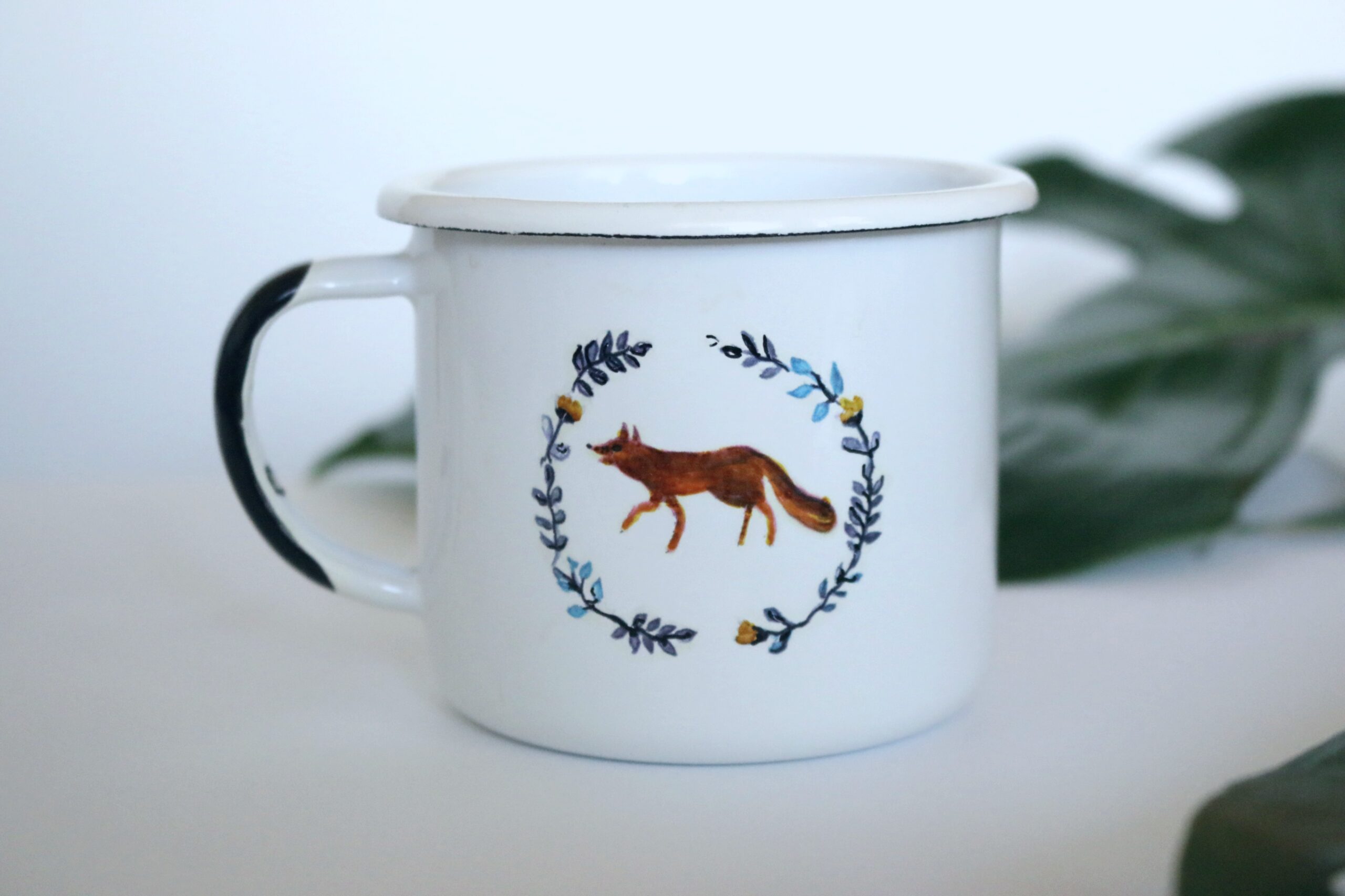 kubek emaliowany FLORAL FOX WHITE  garnek